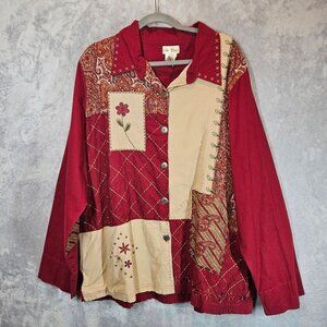 VTG Bobbie Brooks Artsy Red Blouse Womens 22/24W embroider Paisley cottagecore